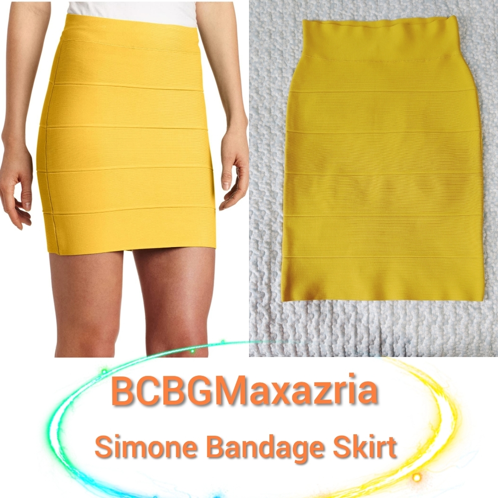 BCBGMaxazria Simone Bandage Bodycon Skirt Yellow